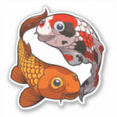 Sticker Deux Koi Carp Poisson Amis Nage Carton (Devant)