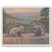 Sticker Deux mignons Chipmunks sur le lac Stump Mountains (Devant)