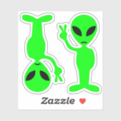 Sticker Deux Petits Aliens de la Paix Des Hipsters Vert Mu (Feuille)