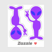 Sticker Deux Petits Aliens de la Paix Violet (Feuille)