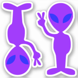 Sticker Deux Petits Aliens de la Paix Violet