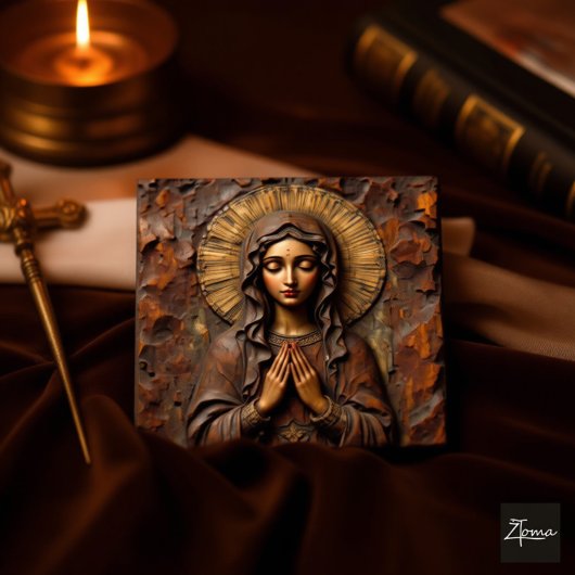 Sticker Dévotion sculptée Marie en bois