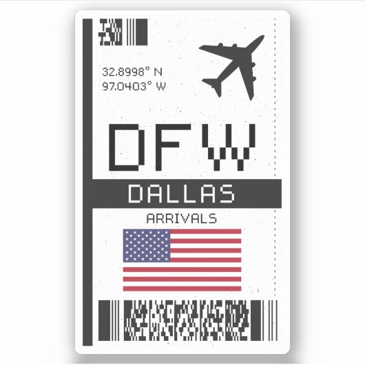 Sticker DFW Dallas, Texas Airport Boarding Pass - USA (Devant)