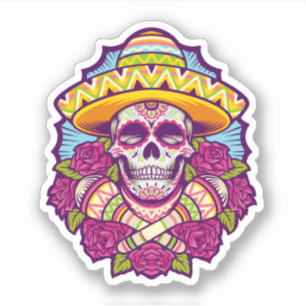 Sticker Dia De Los Muertos Crâne Sucre Jour Des Morts