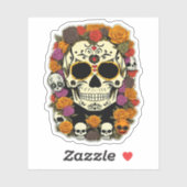 Sticker Día de Muertos Crâne Design à fleurs (Feuille)