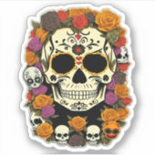 Sticker Día de Muertos Crâne Design à fleurs (Devant)