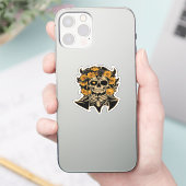 Sticker Día de Muertos Crâne Orange et Fleurs Noires Des (Téléphone)