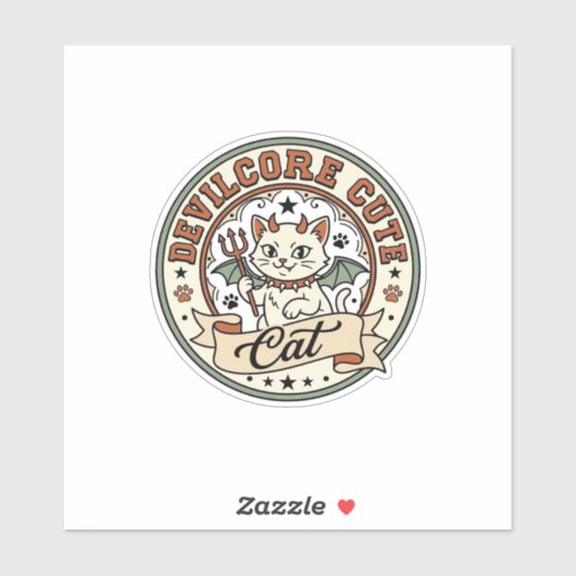 Sticker Diablotin Mignon Chat Diablotin Mignon Chat Vintag (Feuille)