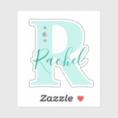 Sticker Diamants Faux Élégants Nom Personnalisé Monogrammé (Feuille)