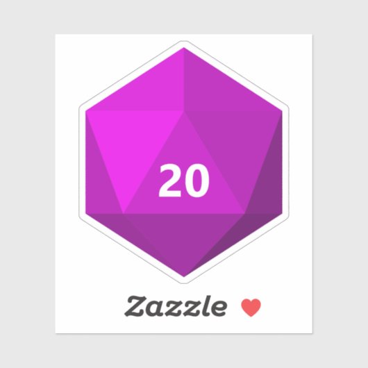 Sticker Die de texte D20 personnalisée | Modèle magenta (Feuille)