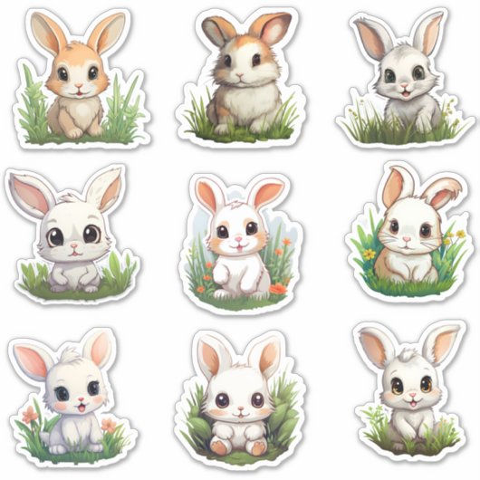 Sticker Différent Style Cute Bunny Custom-Cut Vinyl (Devant)
