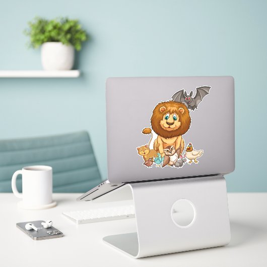 Sticker Différents types d'animaux semblent heureux (Ordinateur portable sur le bureau)