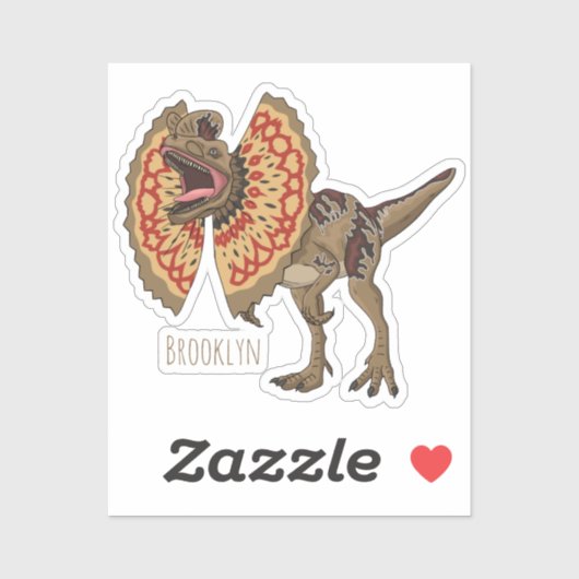 Sticker Dilophosaurus dessin animé (Feuille)