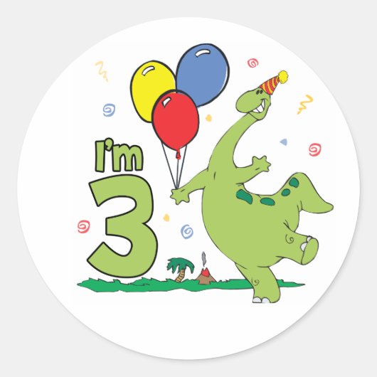 Sticker Dino 3e Anniversaire Classique Rond (Devant)