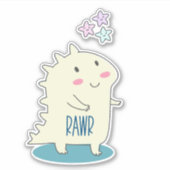 Sticker Dino Jaune mignon avec des étoiles joyeuses (Devant)