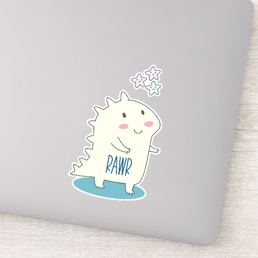 Sticker Dino Jaune mignon avec des étoiles joyeuses (Détail)