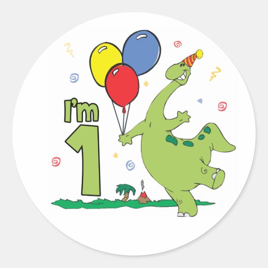 Sticker Dino Premier Anniversaire Classique Rond (Devant)