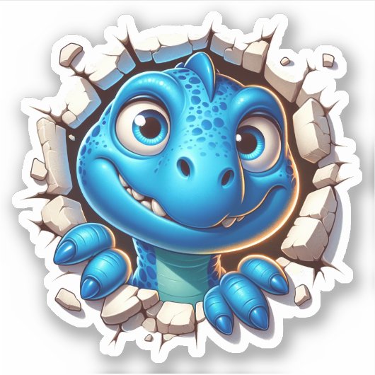 Sticker Dinosaure Bleu Dessin de dessin (Devant)