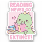 Sticker Dinosaure Cute Avec Livres Lecture Ne jamais dispa (Devant)