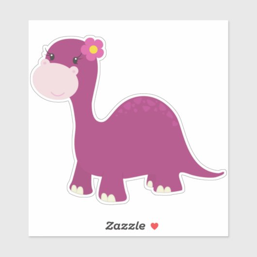 Sticker Dinosaure Cute, Dinosaure Fille, Dinosaure Rose, D (Feuille)