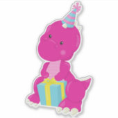 Sticker Dinosaure d'anniversaire, Dinosaure rose, Casquett (Devant)