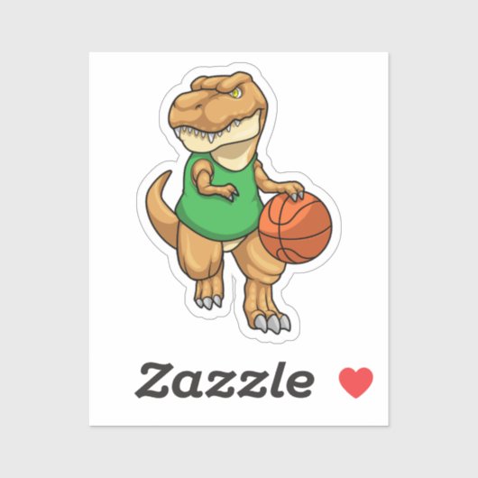 Sticker Dinosaure dans Sports avec basket-ball (Feuille)