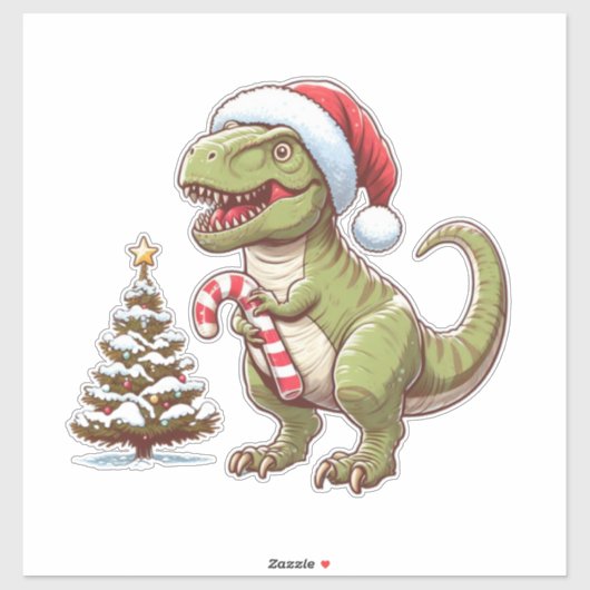 Sticker Dinosaure de Noël mignon avec Sucre de canne (Feuille)