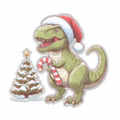Sticker Dinosaure de Noël mignon avec Sucre de canne (Devant)