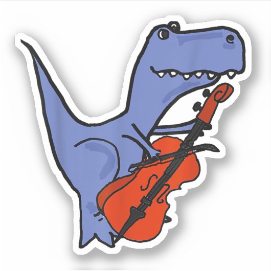 Sticker Dinosaure Drôle Jouer Cello (Devant)