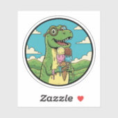 Sticker Dinosaure mangeant de la glace douce friandise pré (Feuille)