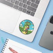 Sticker Dinosaure mangeant de la glace douce friandise pré (Ordinateur portable avec iPhone)