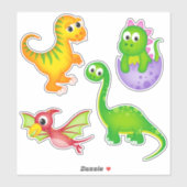 Sticker Dinosaure pour enfants mignon (Feuille)