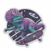 Sticker Dinosaure spatial en planche à roulettes (Devant)