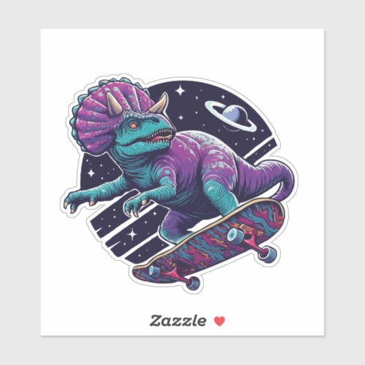 Sticker Dinosaure spatial en planche à roulettes (Feuille)