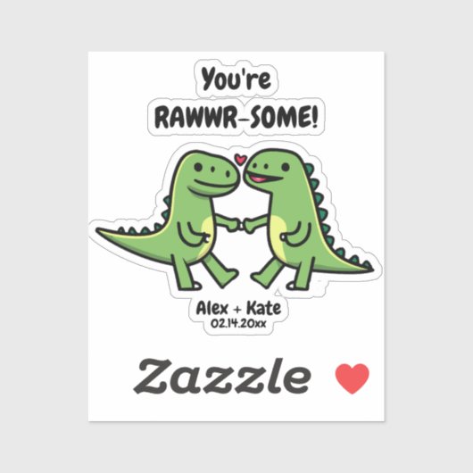 Sticker Dinosaure Valentines (Feuille)
