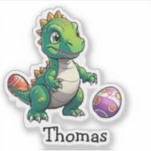 Sticker Dinosaure vert mignon avec oeufs de Pâques (Devant)