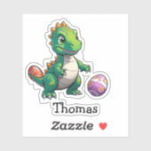 Sticker Dinosaure vert mignon avec oeufs de Pâques (Feuille)