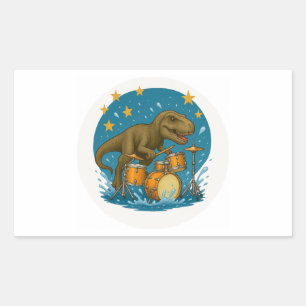 Sticker: Dinosaurus speelt drums met sterren Rechthoekige Sticker
