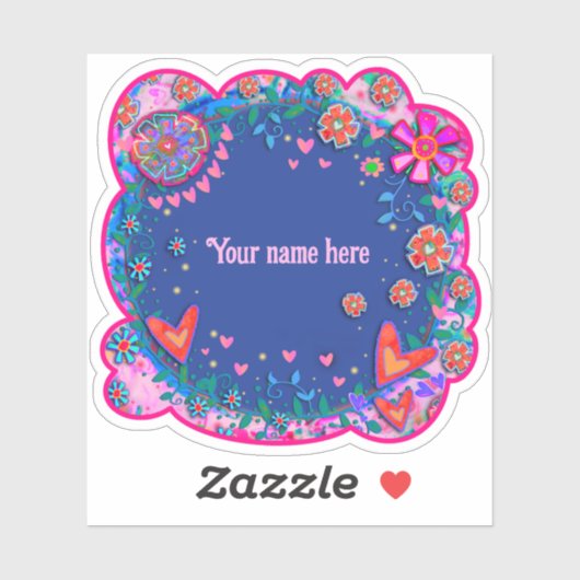 Sticker d'inspirété Boho bleu fleurs et coeurs (Feuille)