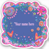 Sticker d'inspirété Boho bleu fleurs et coeurs (Devant)