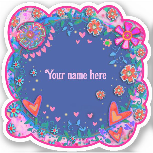 Sticker d'inspirété Boho bleu fleurs et coeurs (Devant)