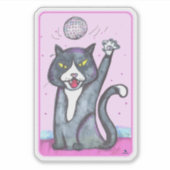 Sticker  Disco Ball Cat Cheeky Dancing Cartoon Fun Art (Devant)