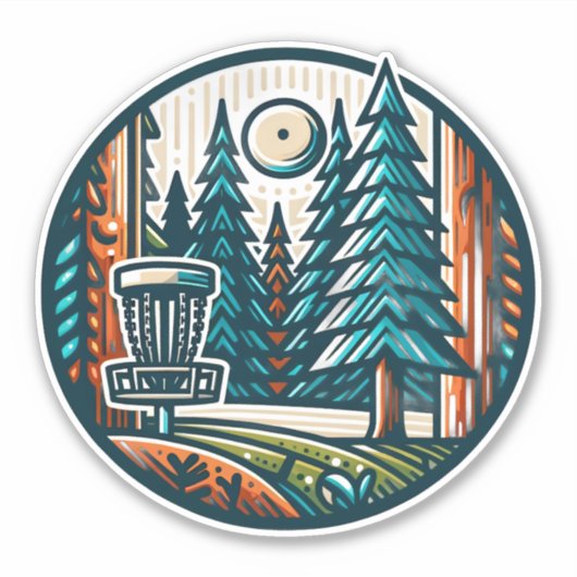 Sticker Disk Golf in the Woods Retro Vibe Art (Devant)
