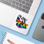 Sticker Dites Gay Progressive Pride (Ordinateur portable avec iPhone)