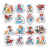 Sticker Diverse Kids with Disabilities and Superpowers, In (Devant)