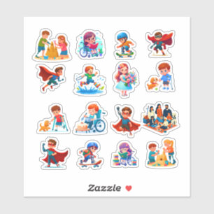 Sticker Diverse Kids with Disabilities and Superpowers, In