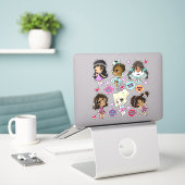 Sticker Diverses filles Anime amis (Ordinateur portable sur le bureau)