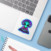 Sticker DJ Alien (Ordinateur portable avec iPhone)