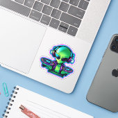 Sticker DJ Alien (Ordinateur portable avec iPhone)