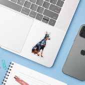 Sticker Doberman Pinscher assis (Ordinateur portable avec iPhone)